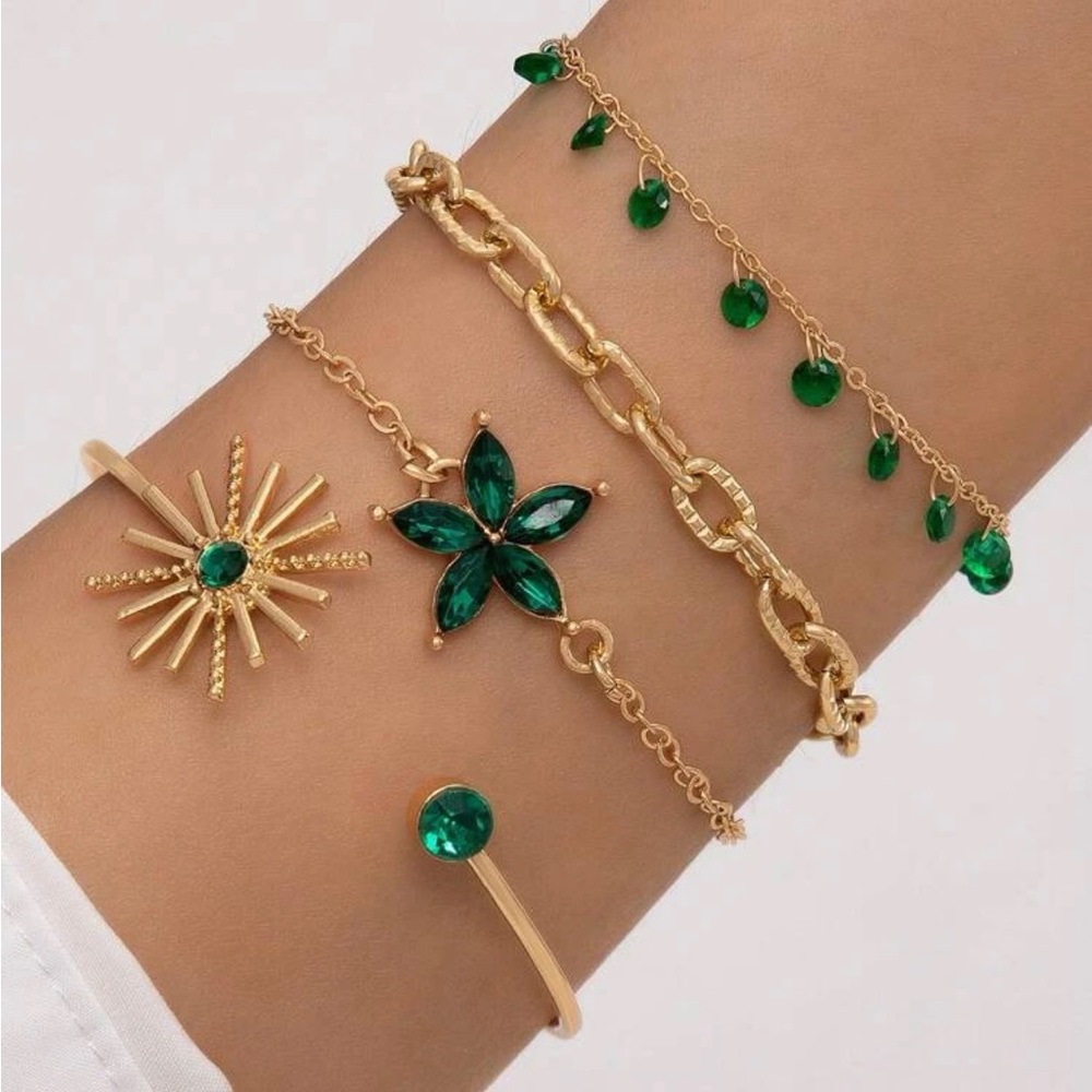 4pcs/set Rhinestone Flower Decor Bracelet, New